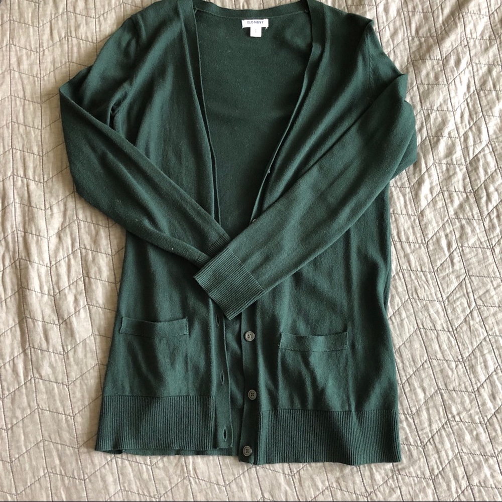 Long Forest Green Cardigan with Pockets